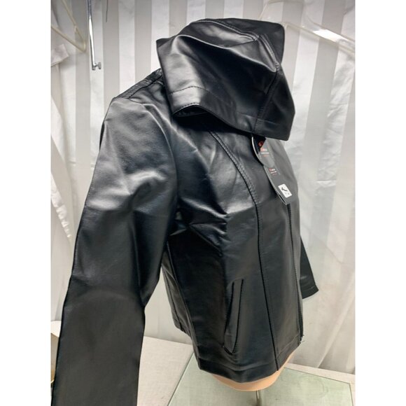 New R Rosso Black & Gold Leather Jacket Black Zip Up Hoodie Large NWT Italy - Picture 6 of 11